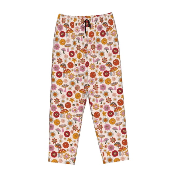 Lsque Fall 70s Groovy Hippie Print Women's Pajama Pants, Lounge Pant - Comfortable Home Wear,Elastic Waistband, Stylish Design-XX-Large