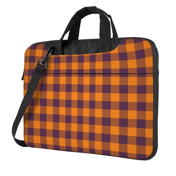 Lsque Fall Buffalo Plaid Pattern Laptop Bag – Portable & Slim Single-Shoulder Computer Case with Adjustable Strap, Protective, Lightweight for 13”/14”/15.6” Laptops