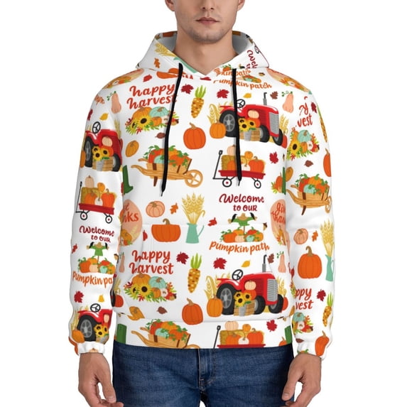 Lsque Fall Farm Pumpkin Pattern Casual Men's Hoodie,Hooded Sweatshirt with Kangaroo Pocket,Pullover Hoodie-Medium