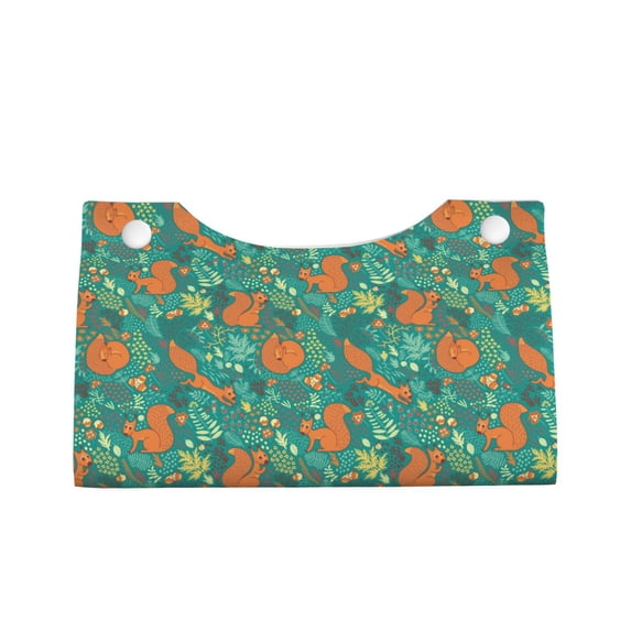 Lsque Fall Forest Squirrel Printed Long Tissue Box Cover Holder, Facial Paper Organizer Dispenser,Triangle with Bottom Belt, PVC Leather Decorative Organizer