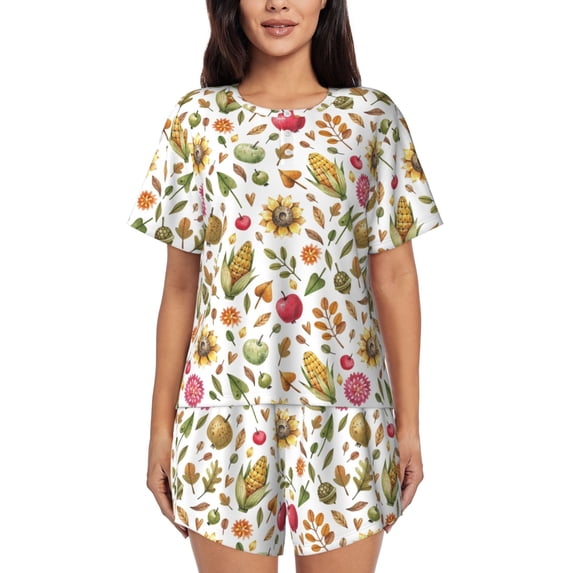 Lsque Fall Fruits And Vegetables Women's Short-Sleeved Pajama Set - 2 Piece Soft and Lightweight Sleepwear Set-XX-Large