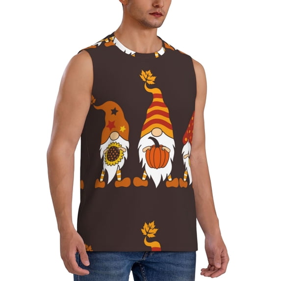 Lsque Fall Gnomes Print Men's Cotton Blend Sleeveless Muscle Shirts (S-3XL)- Moisture Wicking, Odor Protection, UPF 30+,Small