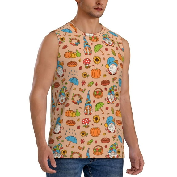 Lsque Fall Gnomes1 Print Men's Cotton Blend Sleeveless Muscle Shirts (S-3XL)- Moisture Wicking, Odor Protection, UPF 30+,XX-Large