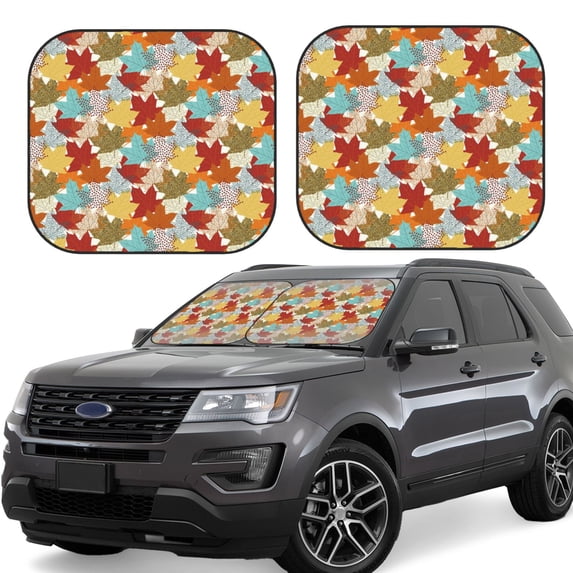 Lsque Fall Maple Leaves 2 PCS Windshield Sun Shade | CarFoldable Window Covers | Car Accessories Reflect UV for Universal Cars SUV Truck | Small