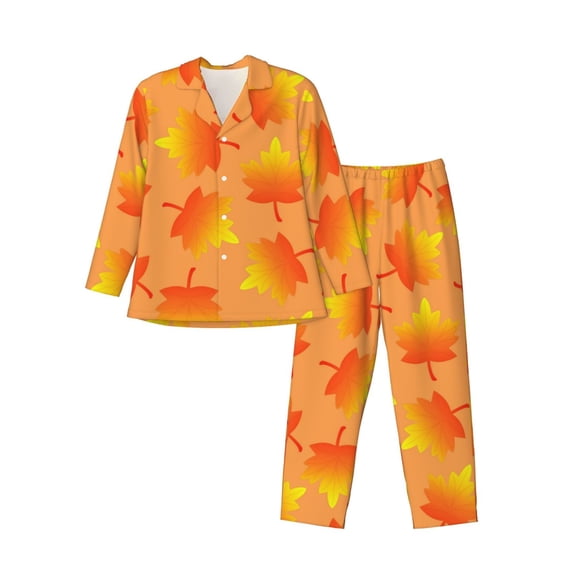 Lsque Fall Maple Leaves Pattern Long Sleeve Pajama Set for Men - Soft 2-Piece Sleepwear and Loungewear Set with Pockets, Comfy Nightwear-XX-Large
