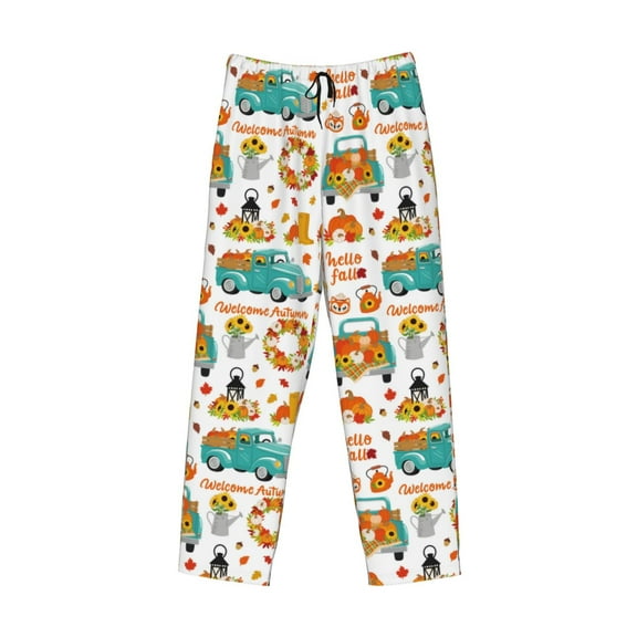 Lsque Fall Pumpkins And Sunflowers Print Men's Pajama Pants, Lounge Pant - Comfortable Home Wear,Elastic Waistband, Stylish Design-Small