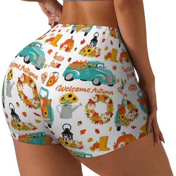Lsque Fall Pumpkins And Sunflowers Pattern High Waisted Biker Shorts for Women-Tummy Control Fitness Athletic Workout Running Yoga Gym Shorts,Moisture-Wicking-Small