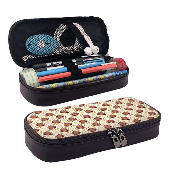 Lsque Fall Turkey Printed Big Capacity PU Leather Pencil Case Large Pencil Pouch Stationery Pen Bag Pencil Holder for Teen