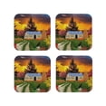 thumbnail image 1 of Lsque Fall Village Scenery Pattern 4" Drink Coasters Set of 4, PVC Leather Absorbent Coasters, Table Coaster Set Decorative Coffee Cup Coasters Housewarming Gift -Square, 1 of 6