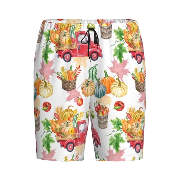 Lsque Fall harvest truck pumpkin Mens Sleep Pajama Shorts,Short Pajama Pants, Cotton Ultra-Soft Knit-Medium