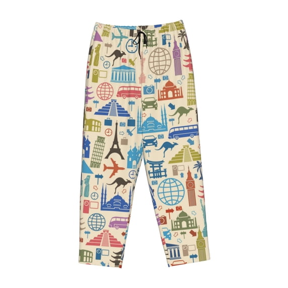 Lsque Famous Places Print Women's Pajama Pants, Lounge Pant - Comfortable Home Wear,Elastic Waistband, Stylish Design-X-Large