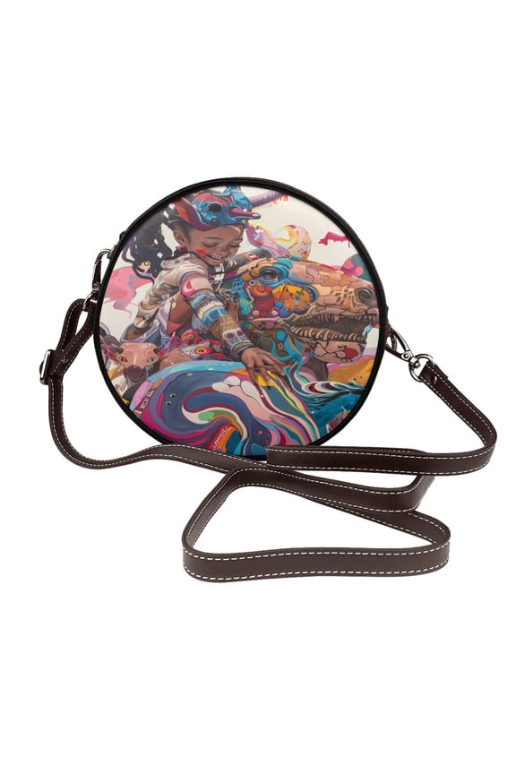 Fantasy Colorful Beast Pattern Shoulder Bag  Microfiber Leather Crossbody with Detachable Strap & Handle Ring, Waterproof & Durable, Elegant Everyday Carry