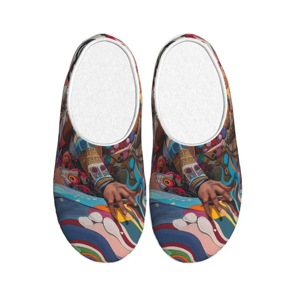 Lsque Fantasy Colorful Beast Pattern Womens Comfort Cotton on Scuff With Memory Foam and Anti-skid Sole Slipper-42/43