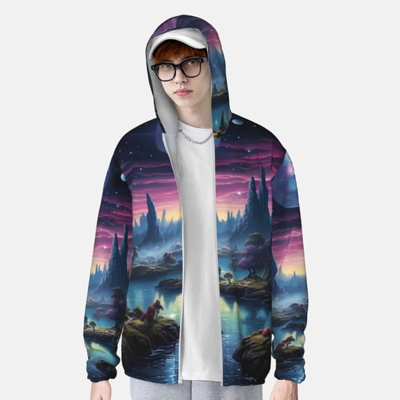 Lsque Fantasy Landscape Starry Night UPF 50+ Lightweight Sun Protection Men's Women's Long Sleeve Shirt, Hoodie Performance -Medium