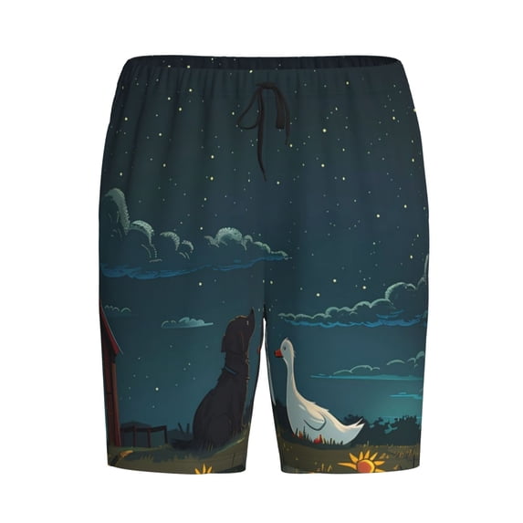 Lsque Farm Dog Duck Moonlight Mens Sleep Pajama Shorts,Short Pajama Pants, Cotton Ultra-Soft Knit-4X-Large