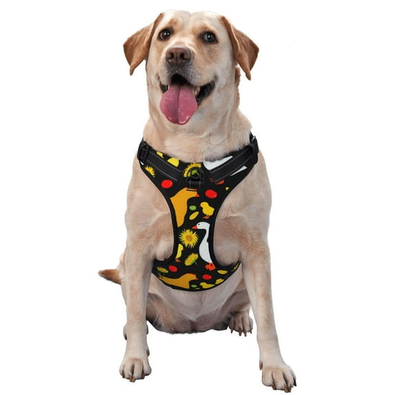 Lsque Farm Goose Dog Harness, No-Pull Pet Harness with 2 Leash Clips, Adjustable Soft Padded Dog Vest with Easy Control Handle for Large Dogs-Medium