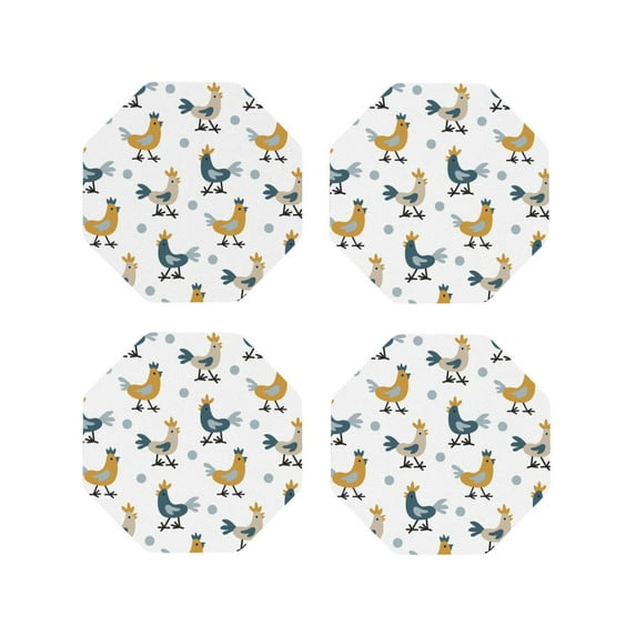 Lsque Farm Roosters Pattern 4" Drink Coasters Set of 4, PVC Leather Absorbent Coasters, Table Coaster Set Decorative Coffee Cup Coasters Housewarming Gift -Octagon