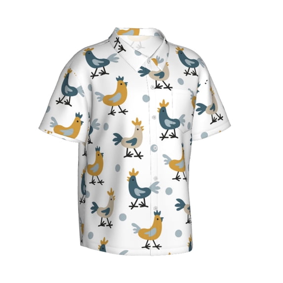 Lsque Farm Roosters pattern Hawaiian Shirt for Men, Unisex Summer Beach Casual Short Sleeve Button Down Shirts-Large
