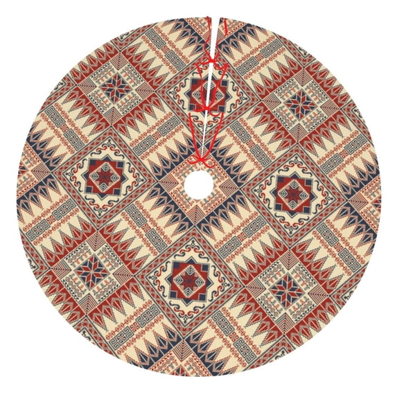 Lsque Fashion Tatreez (3) Print Christmas Tree Skirt, Tree Skirt with Ties or Velcro, Perfect for Holiday Decorations, Halloween, and New Year-30"