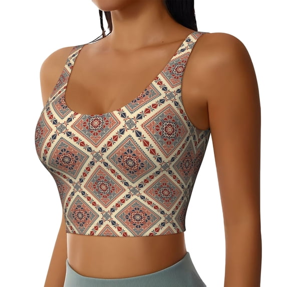 Lsque Fashion Tatreez Printed Women'S Sports Bra, Compression, Moisture Wicking, High-Impact Sports Bra For Women,Supportive sports bra-Small