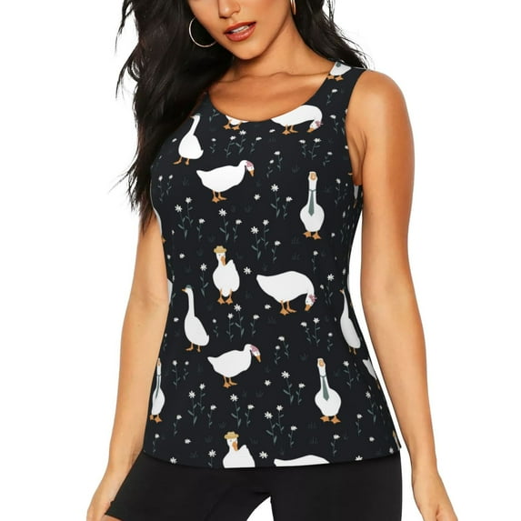 Lsque Fashionable Goose Printed Workout Tank Tops for Women, Athletic Sports Tank Tops, Compression Sleeveless Dry Fit Shirts,Sleeveless Yoga Shirt-X-Large