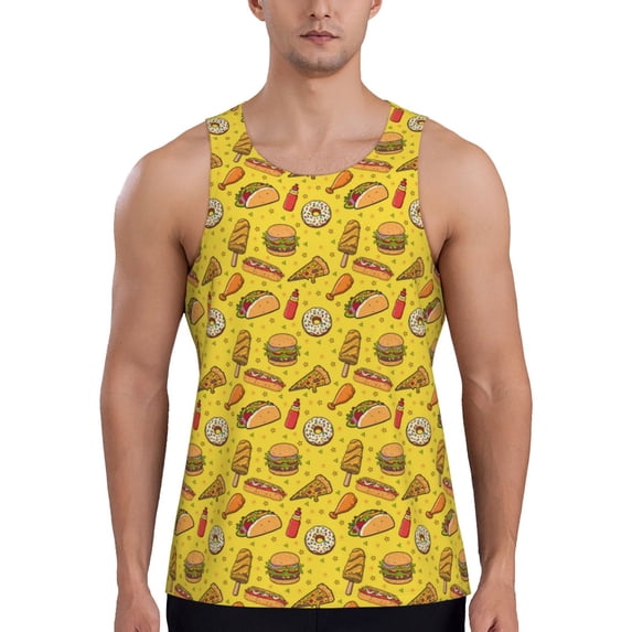 Lsque Fast Food 1 Pattern Mens Tank Tops Muscle Athletic Quick Dry Sleeveless Workout Fitness T Shirts Beach Tank Top, Loose-fit Sleeveless Shirt for Men-Medium