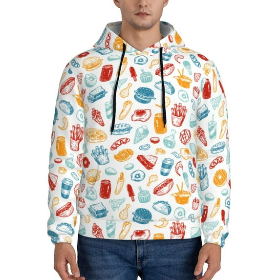 Lsque Fast Food 2 Pattern Casual Men's Hoodie,Hooded Sweatshirt with Kangaroo Pocket,Pullover Hoodie-Large