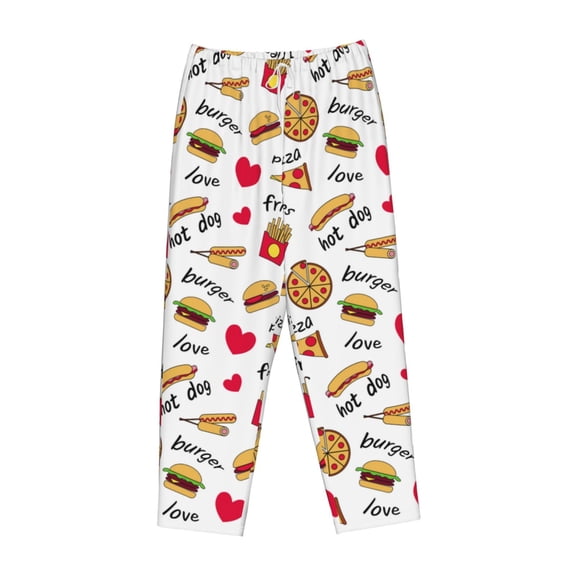 Lsque Fast Food Print Women's Pajama Pants, Lounge Pant - Comfortable Home Wear,Elastic Waistband, Stylish Design-Small