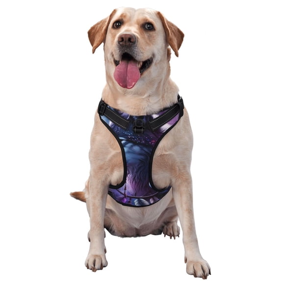 Lsque Feathered Wolf Dog Harness, No-Pull Pet Harness with 2 Leash Clips, Adjustable Soft Padded Dog Vest with Easy Control Handle for Large Dogs-Medium