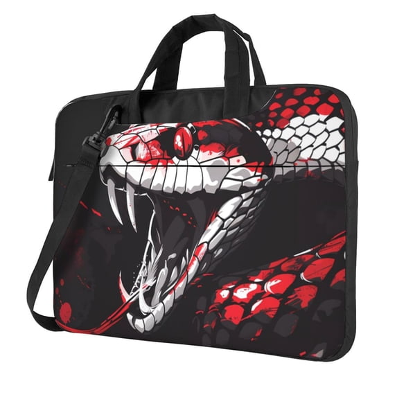 Lsque Fierce Red Viper Graphic Art Pattern Laptop Bag – Portable & Slim Single-Shoulder Computer Case with Adjustable Strap, Protective, Lightweight for 13”/14”/15.6” Laptops