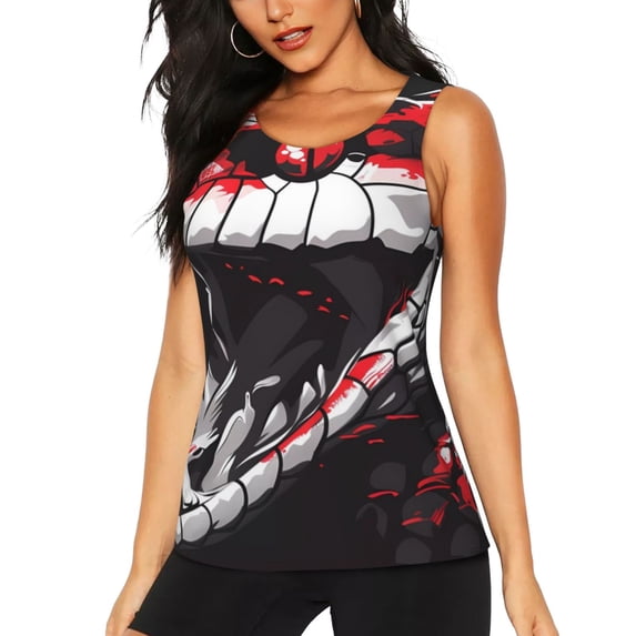 Lsque Fierce Red Viper Graphic Art Printed Workout Tank Tops for Women, Athletic Sports Tank Tops, Compression Sleeveless Dry Fit Shirts,Sleeveless Yoga Shirt-Medium