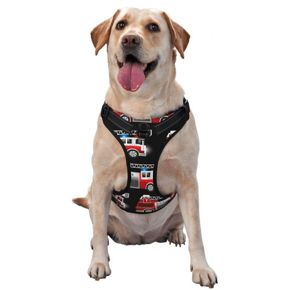 Lsque Fire and Rescue Truck Dog Harness, No-Pull Pet Harness with 2 Leash Clips, Adjustable Soft Padded Dog Vest with Easy Control Handle for Large Dogs-Small