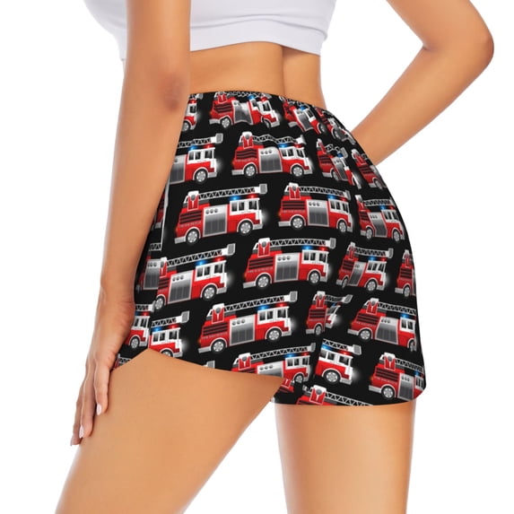 Lsque Fire and Rescue Truck Printed Women's Running Shorts with Liner Pockets,Elastic Quick Dry Workout Athletic Gym Yoga Shorts,Womens High Waist Shorts-Large