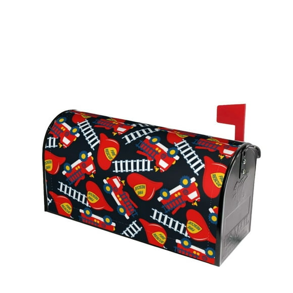 Lsque Fire Rescue With Red Helmet And Truck Mailbox Cover Standard Size ,Magnetic Mailbox Covers Post Wraps Letter Box Cover -21x18 in