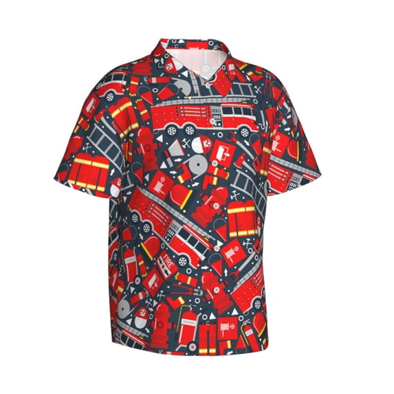 Lsque Fire Sign pattern Hawaiian Shirt for Men, Unisex Summer Beach Casual Short Sleeve Button Down Shirts-Small