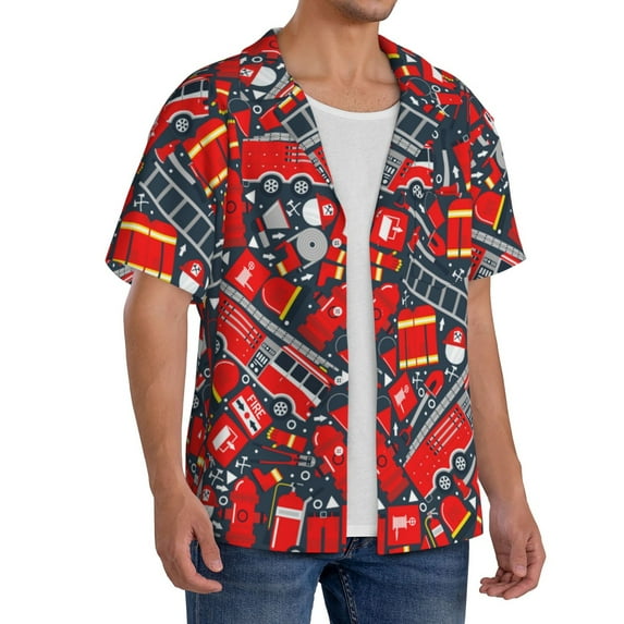 Lsque Fire Sign print Men's Cuban Collar Short Sleeve Shirt Summer Beachwear Casual Button Down Fashionable Vacation Leisure Shirt-XX-Large