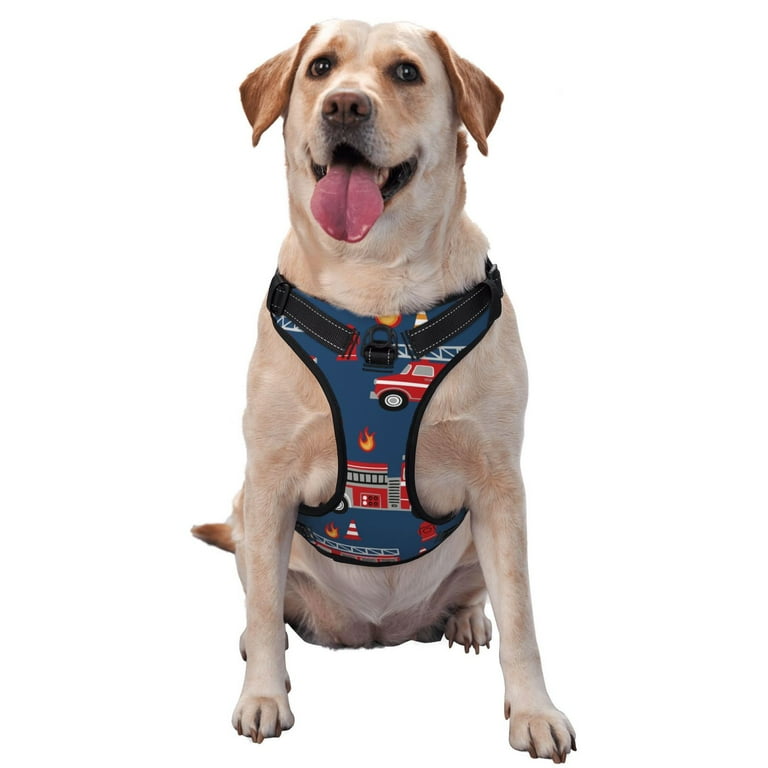 Lsque Fire Truck 1 Dog Harness No Pull Pet Harness with 2 Leash Clips Adjustable Soft Padded Dog Vest with Easy Control Handle for Large