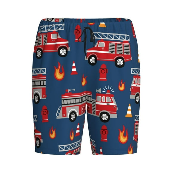 Lsque Fire Truck 1 Mens Sleep Pajama Shorts,Short Pajama Pants, Cotton Ultra-Soft Knit-4X-Large