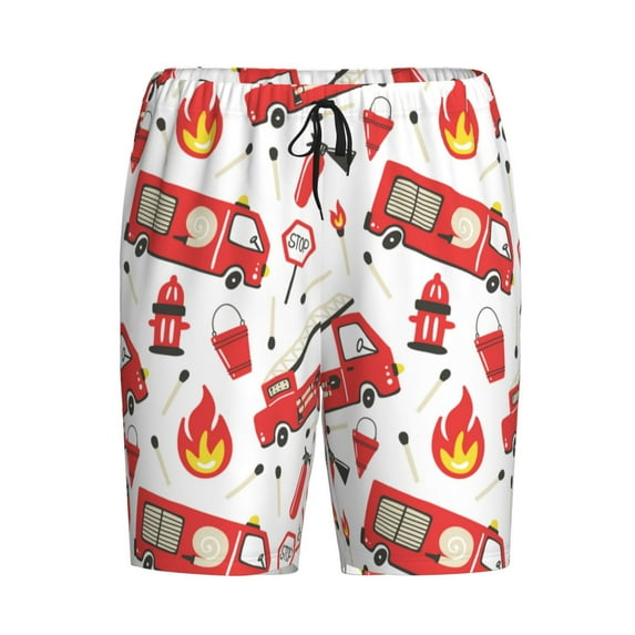 Lsque Fire Truck Mens Sleep Pajama Shorts,Short Pajama Pants, Cotton Ultra-Soft Knit-Small