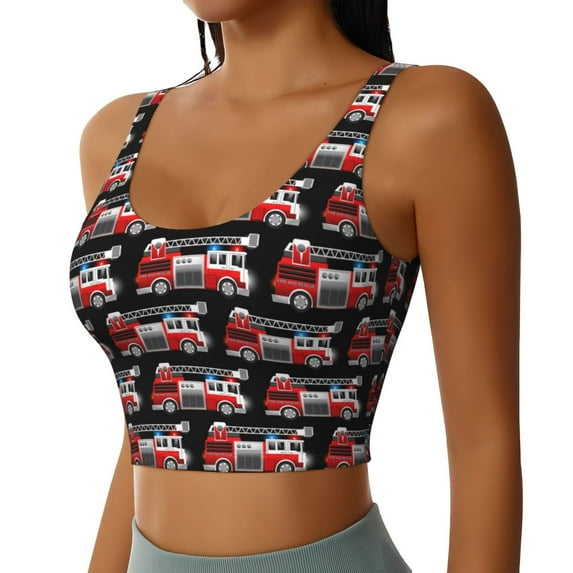 Lsque Fire and Rescue Truck Printed Women'S Sports Bra, Compression, Moisture Wicking, High-Impact Sports Bra For Women,Supportive sports bra-Medium