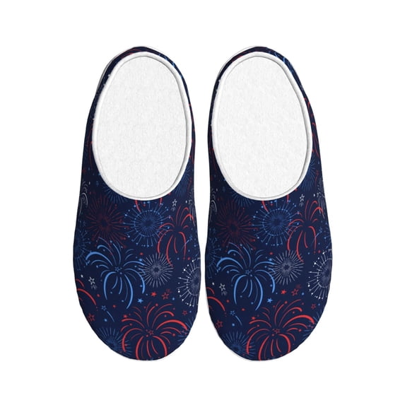Lsque Blue Firework Pattern Womens Comfort Cotton on Scuff With Memory Foam and Anti-skid Sole Slipper-46/47