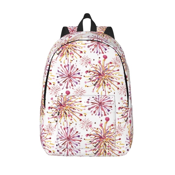 Lsque Fireworks Pattern Canvas Daypack, Durable Backpack, High-quality Versatile Backpack,Vintage Compact Backpack-Medium