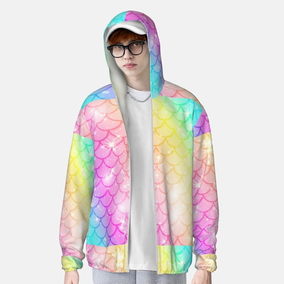 Lsque Fish Scale UPF 50+ Lightweight Sun Protection Men's Women's Long Sleeve Shirt, Hoodie Performance -Small