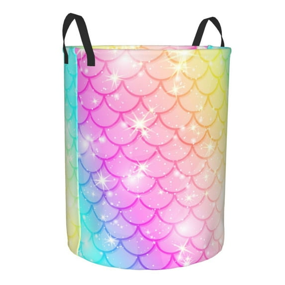 Lsque Fish Scale pattern Laundry Hamper Basket, Tall Woven Rope Hamper Basket for Clothes, Lightweight Storage Basket, Collapsible Waterproof-Medium