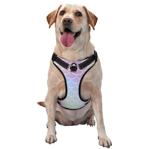 Lsque Fish Scale1 Dog Harness, No-Pull Pet Harness with 2 Leash Clips, Adjustable Soft Padded Dog Vest with Easy Control Handle for Large Dogs-