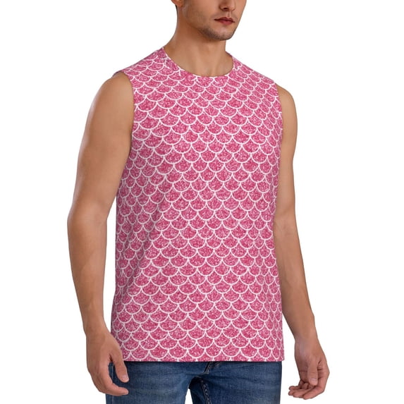 Lsque Fish Scales Print Men's Cotton Blend Sleeveless Muscle Shirts (S-3XL)- Moisture Wicking, Odor Protection, UPF 30+,XX-Large
