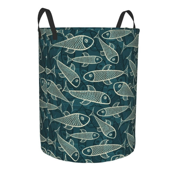 Lsque Fish Style pattern Laundry Hamper Basket, Tall Woven Rope Hamper Basket for Clothes, Lightweight Storage Basket, Collapsible Waterproof-Medium