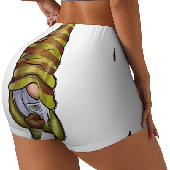Lsque Fishing Gnome Fisherman Pattern High Waisted Biker Shorts for Women-Tummy Control Fitness Athletic Workout Running Yoga Gym Shorts,Moisture-Wicking-XX-Large