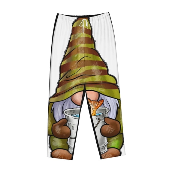 Lsque Fishing Gnome Fisherman Print Women's Pajama Pants, Lounge Pant - Comfortable Home Wear,Elastic Waistband, Stylish Design-Large