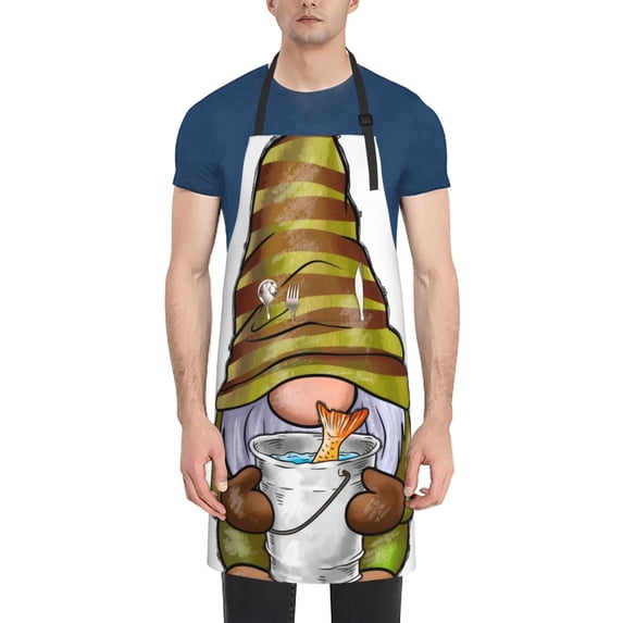 Lsque Fishing Gnome Fisherman Waterproof Apron Chef Aprons for Men Heavy Duty Chemical Work Apron Extra Long Grilling Aprons with Adjustable Bib Apron